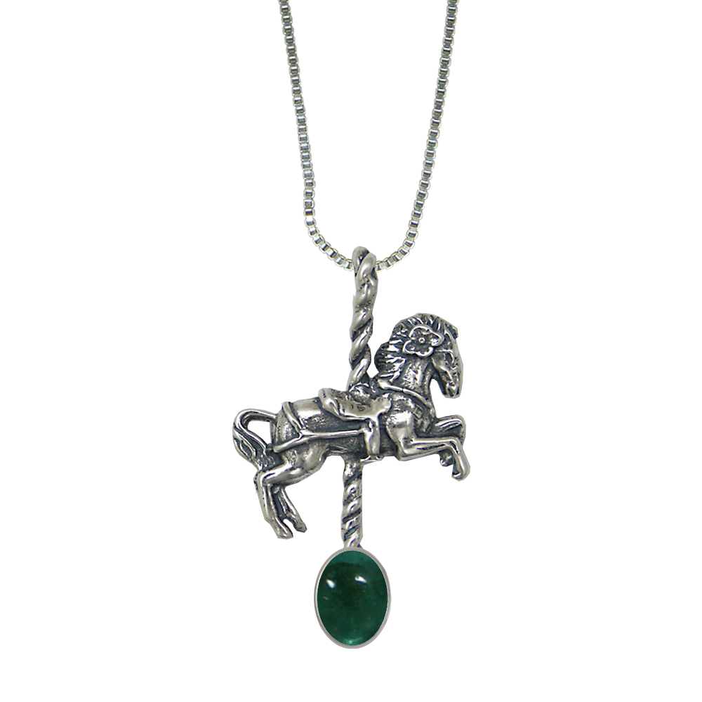 Sterling Silver Carousel Horse Pendant With Fluorite